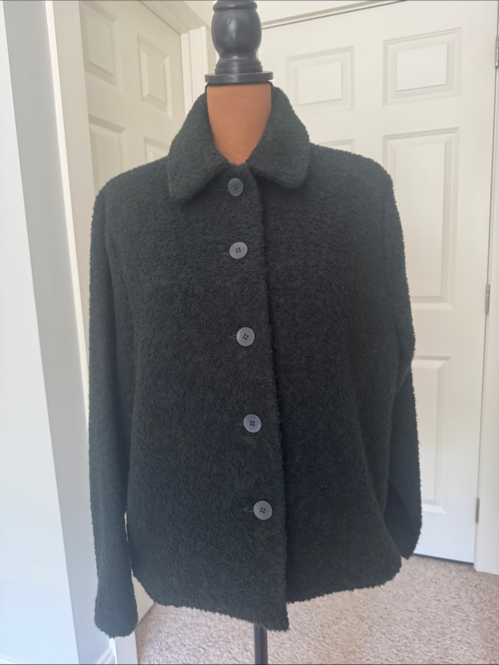 Eileen Fisher Black Plush Teddy Button Jacket